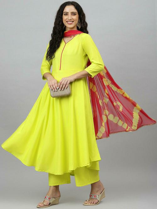 Shubhisha Fashion Women Lime Solid Cotton Blend Kurta Palazzo Set _XXL