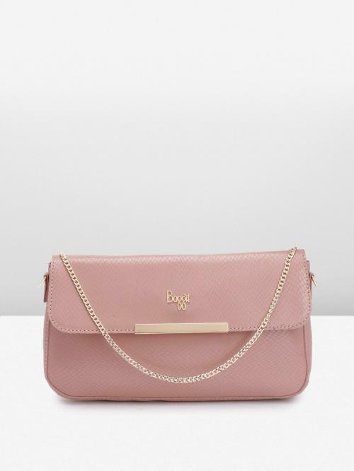 BAGGIT Rose Gold Textured Polyurethane (PU) Foldover Clutch For Women