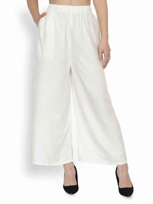 Averno Women Loose Fit White Rayon Casual Palazzo (M)