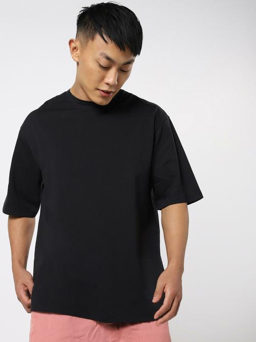 Bewakoof Men's Black Round Neck Short Sleeve Oversized T-shirt