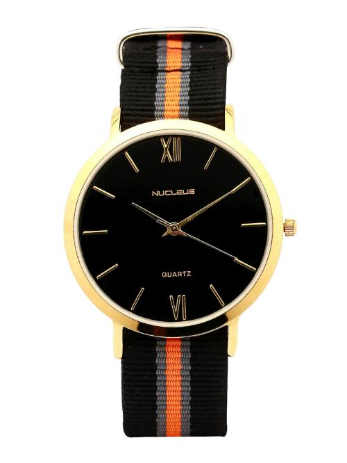 Nucleus Analog Black Dial With Black Strap Watch For Men and Women GBBGO