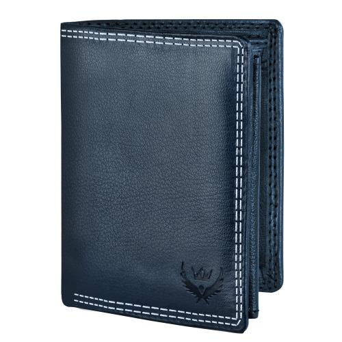 LORENZ Navy Blue Case Fold Style Genuine Leather RFID Blocking Large Capacity Unisex Wallet | Bi-Fold Soft Nappa Leather Wallet for Men & women | GL-73