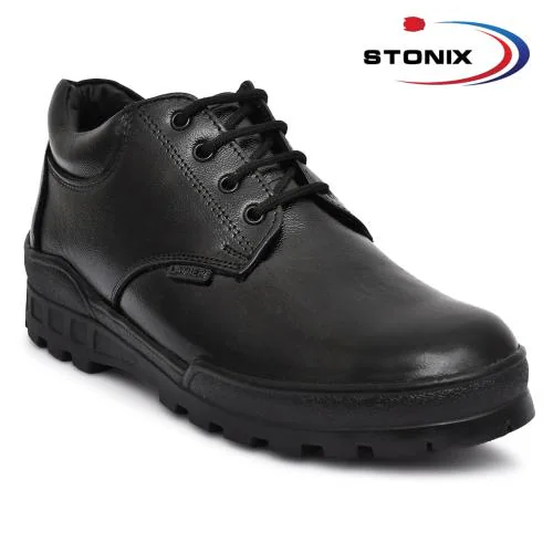 STONIX Premium Men's Safety Shoes, Sturdy Leather Light Weight Steel Toe Safety Shoes (Black)