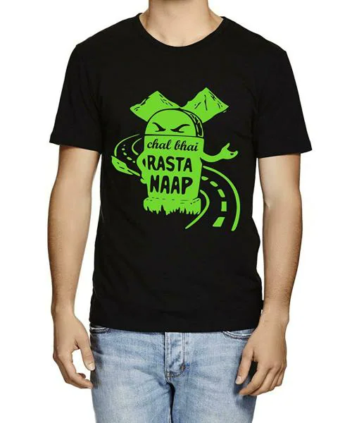 Caseria Men Black Chal Bhai Rasta Naap Printed Graphic Cotton T-Shirt (S)