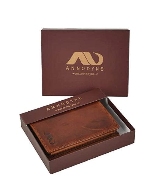 ANNODYNE Leather Designer Log Wallet for Men Wallet Tri Fold Large Wallet /ID Wallet Holder/ Pass case (Oily Brown)