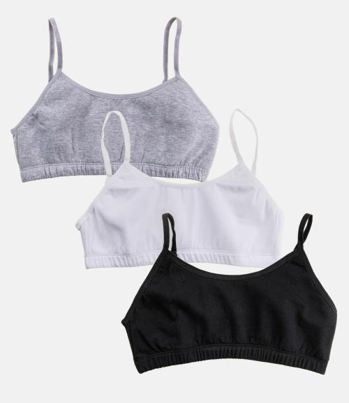 Adira | Padded Beginners Bra For Girls | Teen Bras With Flat Padding For Coverage | Gives Confidence At School | Beginners Bra With Comfortable Strecthy Cotton | Pack Of 3 | Black, Grey & White | XL
