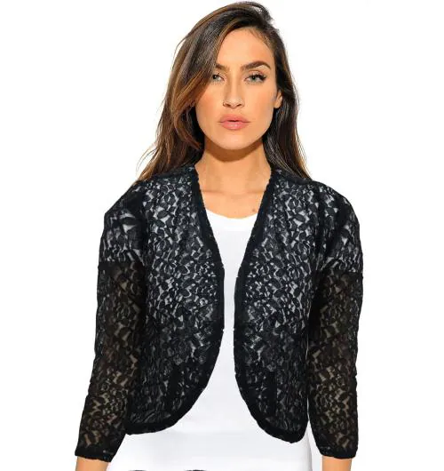 Neeba Women 3/4th Short Length Style Cotton Blend Shrug For Women (Color: Black)