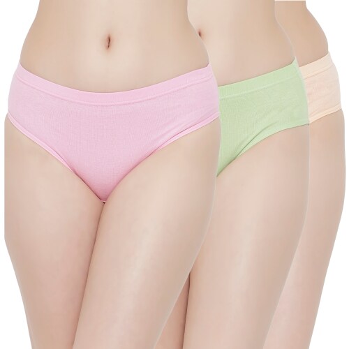 Bleeding Heart 100% Cotton Panties for Women Pack of 3 (Pink, Green & Peach)