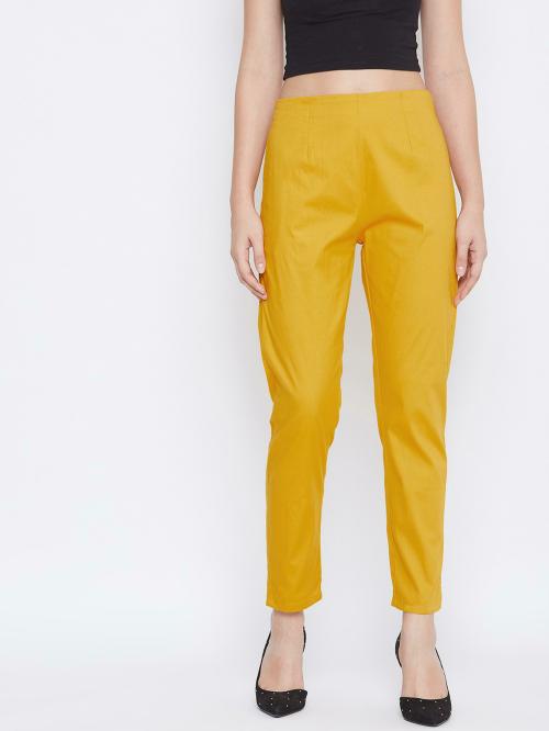 Q-Rious Women Mustard Solid Single Casual Trousers