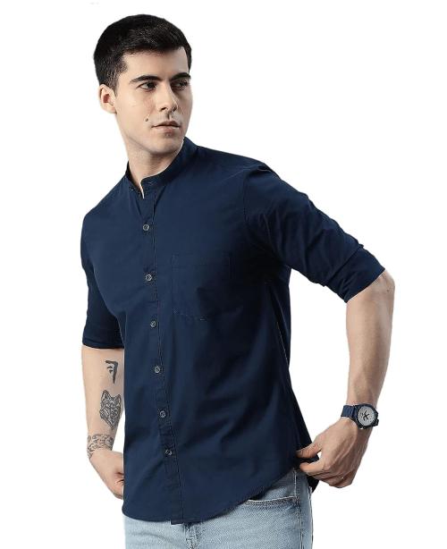 DEZANO Men Cotton Navy Blue Shirt XXL