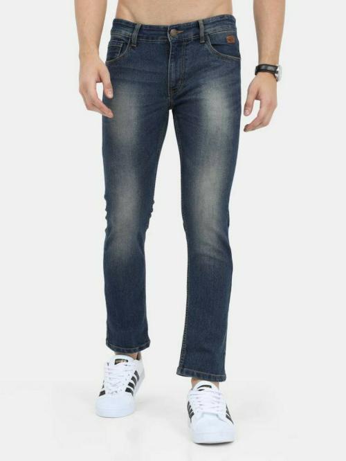 Vudu Men Dark Blue Solid Cotton Slim Jeans Size 36