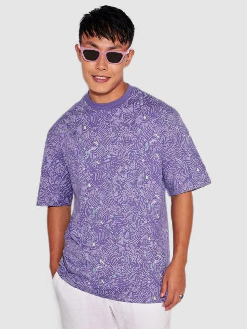 Bewakoof Men Abstract Purple Short Sleeve Round Neck T-shirt