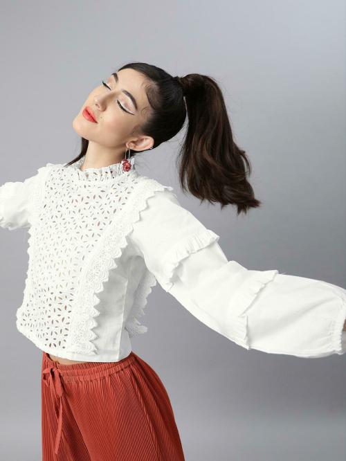 plusS Women White Solid Top