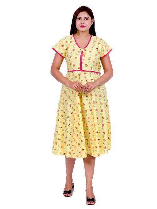 NACNO Girl's-Women's Cotton Frock Short Dress/Midi/Nighty Yellow