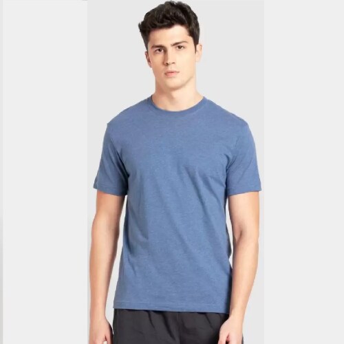 JOCKEY Solid Men Round Neck Blue T-Shirt (S)