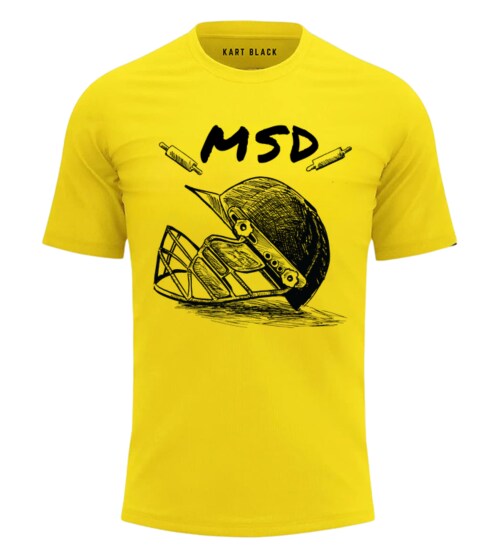 Kart Black Men's CSK IPL Jercy 2024 | Polyster Regular Fit | Thala MS Dhoni Helmet Cricket T-Shirts (MT - IPL - MSD HELMET_XL)