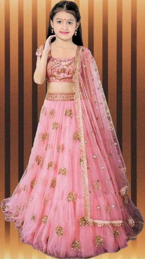 FULPARI Girls Lehenga Choli Ethnic Wear Embroidered Lehenga Choli ( Pink )