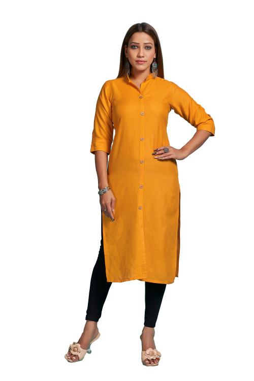 Reeta Fashion Yellow Color Rayon Plain Kurti For Women