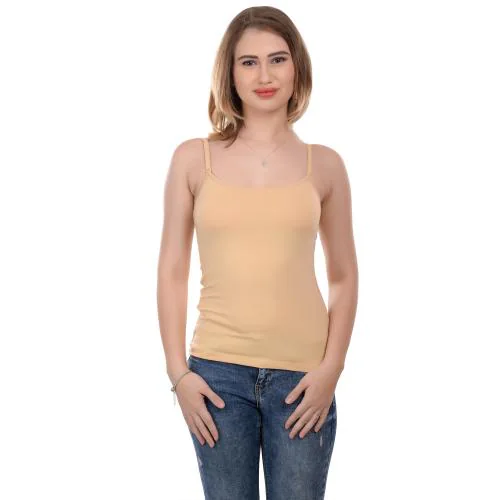 Mesua Ferrea Cotton Regular Non-Padded Camisole Slip/Cami with Adjustable & Detachable Strap-Beige