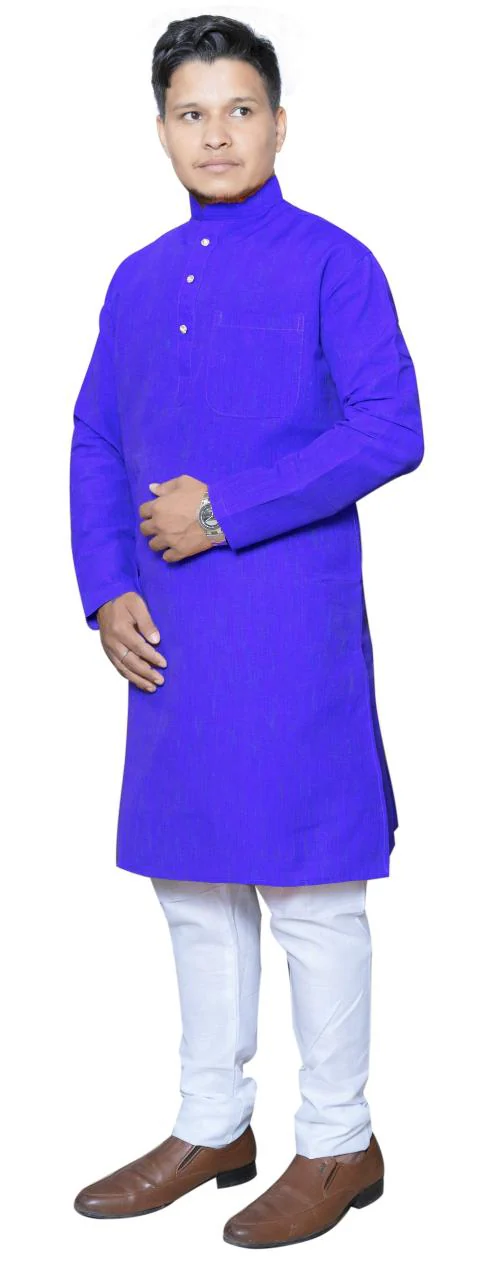 Men Cotton Khadi Blue Kurta Pajama Set-XXL