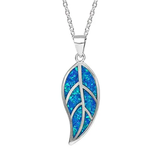 Giva Sterling Silver Mystic Blue Leaf Pendant With Link Chain For Women