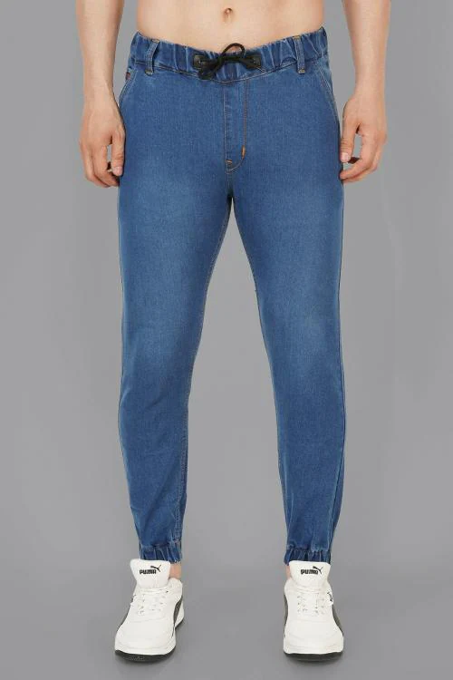 Dakwins Men Jogger Fit Mid Rise Light Blue Jeans