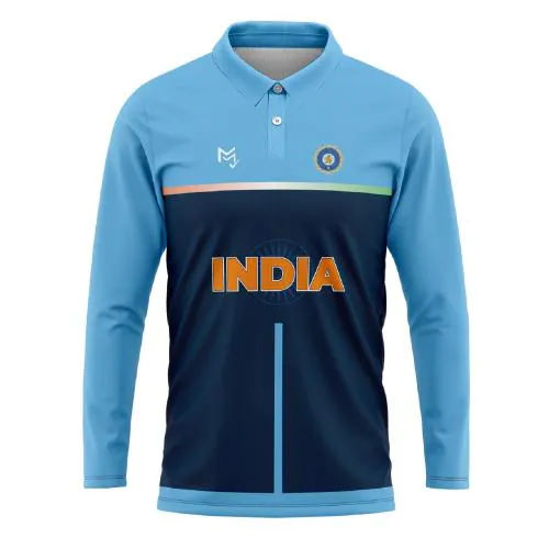 Printed Polo Neck Blue Cricket T-Shirt/Jersey