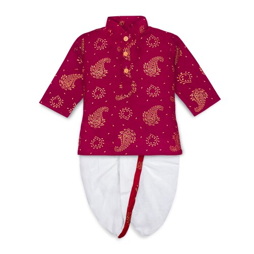Mustmom La Petite Traditional Ethnic Dhoti kurta set for baby boys Rice Ceremony Maroon