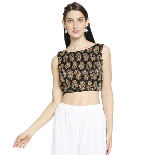 Salwar Studio Women's Black Modal Silk Readymade Saree Blouse