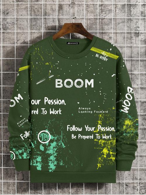 Jump Cuts Tshirt/Mens tshirt/tshirt for men/tshirt/Mens Printed Round Neck Full Sleeve LGRN and White Cotton Slim Fit T-Shirt