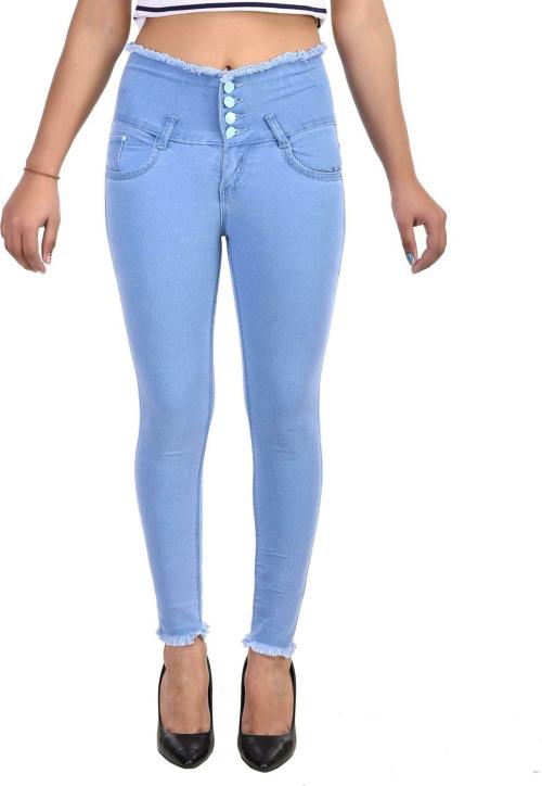 Buy VYESH Women Light Blue Denim Lycra Blend Straight Jeans (34) Online
