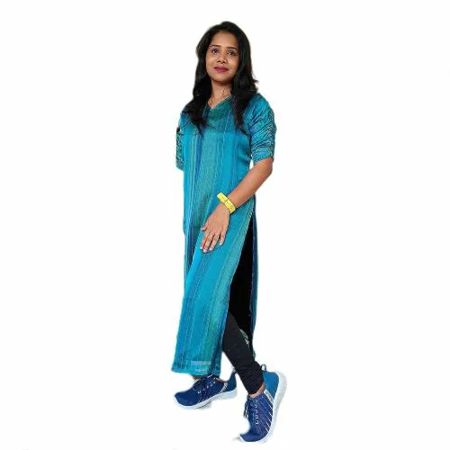 thrinay collection Stylish 'V' Neck Indowestern Straight Cut 3 Shade Pure Georgette Casual Kurti Kurta| Jean Top for Women with Smoked Sleeves