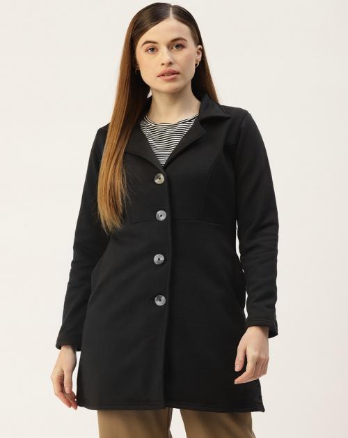Buy BRINNS Women Black Solid SingleBreasted Overcoat Online at Best