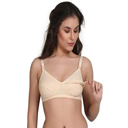 VANILLAFUDGE Women's Maternity Breastfeeding Bra with Adjustable Strap Back Closure Full Coverage Wire Free Nursing Bra for pragnant Women's C-Cup, Size (40 Beige) Pack 1 bra |maternity bra |bra for women
