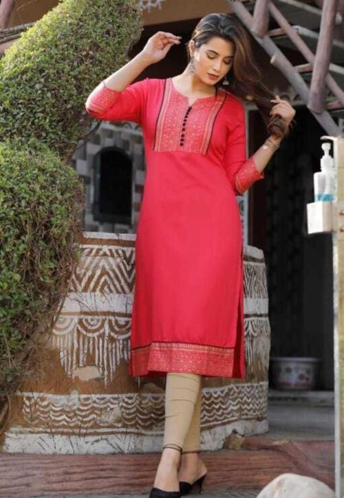 CROESUS THE TRADITIONAL LOOK G Kurties Women Red Solid Cotton Rayon Straight Kurta - Gc-Kurti-01 (L) l Women kurti l Woman Kurta l Women Kurta