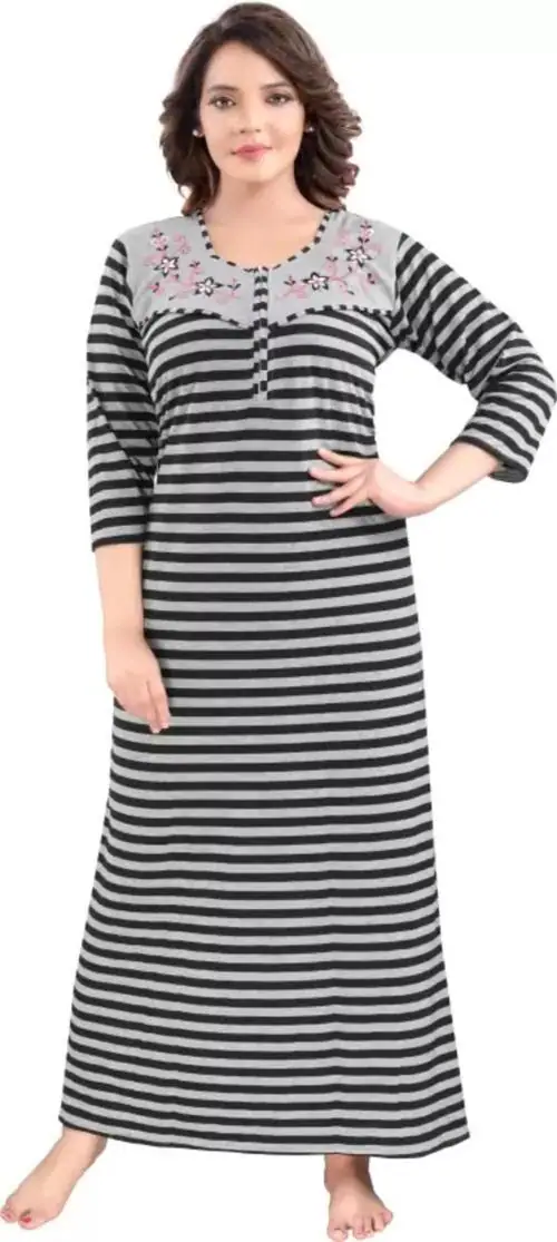 Womenoire Women Nighty (Grey, Black)