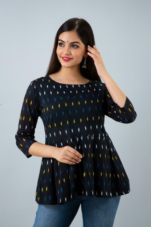 WOMEN TOUCH Women Black Printed Pure Cotton Tops