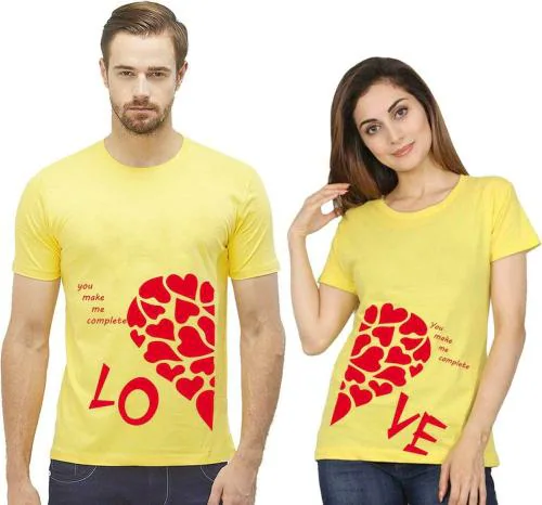 Tween Trends Couple Collection Printed Couple Round Neck Yellow T-Shirt