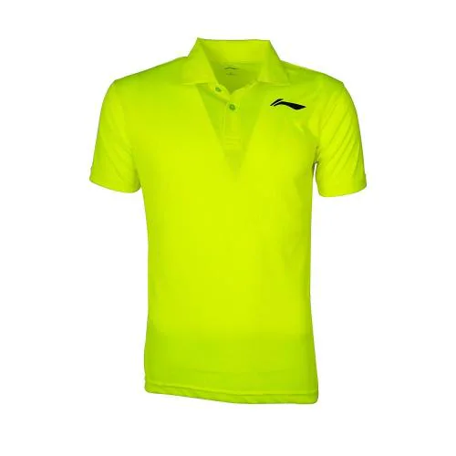 Li-Ning Unisex Neon Lime Solid Polyester Polo Badminton T-Shirt XL
