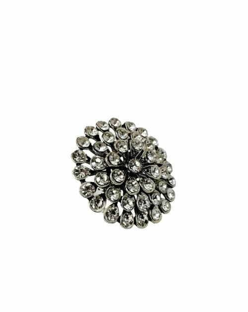 Kord Store Exclusive Floral Shape Silver Oxidised White Stone Finger Ring For Girls and Women