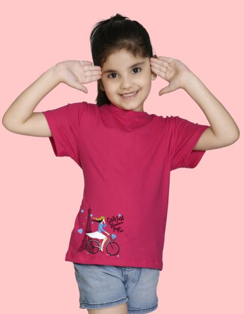 NUSYL Girls Half Sleeves Pink Girl printed T-shirt