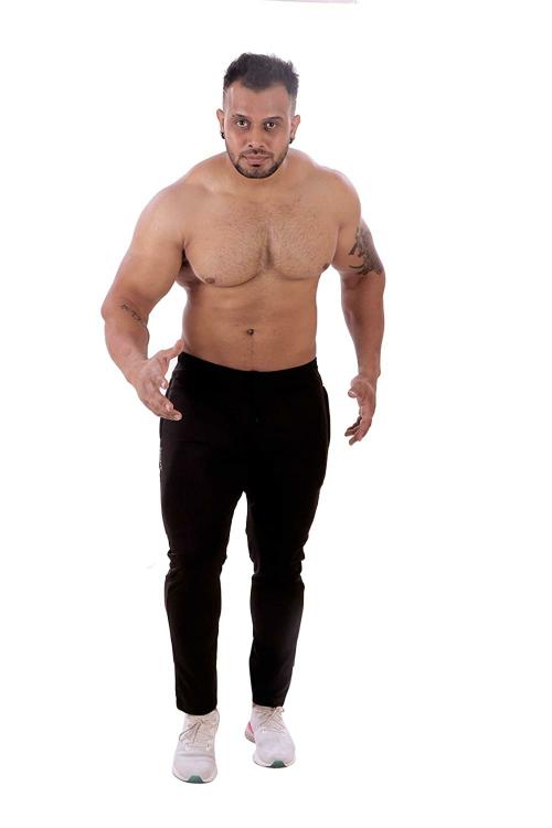 Zesteez Men Black Polyester Lycra Solid Track Pant (M)