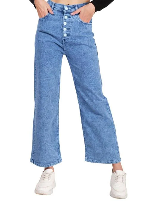 DEHLIZETRENDZ High Waist Bell Bottom Women Denim Jeans |Regular Fit Casual Wear/Office Wear| Jeans with Front 5 Button| Comfy Stylish Trendy Bell Bottom (Light Blue _ 30 Size)