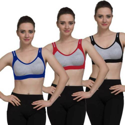 Harshraj Women Red, Black, Blue Cotton Blend Sports Non Padded Bra