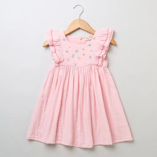 Sweet Lime By AS Pink Crew Neck Cotton Dress.Baby girls dress,floral print girls frock, Kids Frock & Dress, Baby Girls Frocks, Girls Frocks & Dresses.