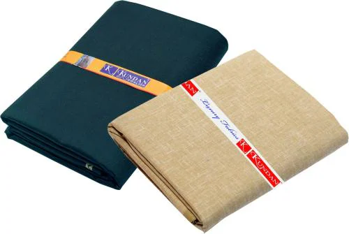 KUNDAN SULZ GWALIOR Men Dark Blue & Beige Solid Cotton Blend Shirt & Trouser Fabric