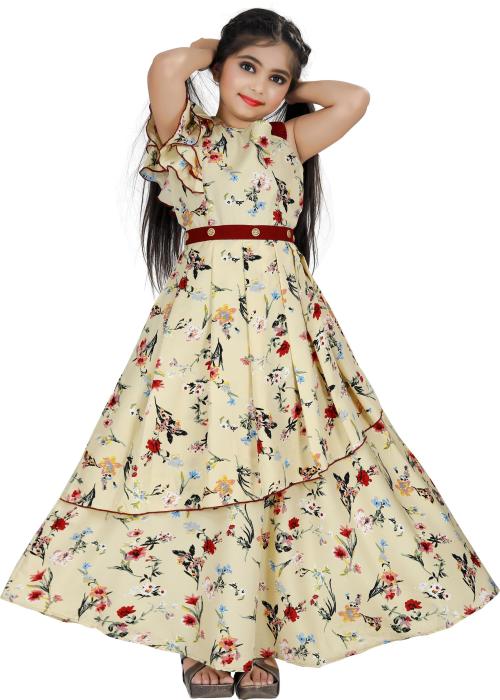 Manaitri Girls Chiku Floral Print Crepe Maxi Dress (11-12 Years)