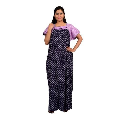 OSF Cotton Nighty Printed Kaftan for Ladies Nightwear Sleepwear Night Gown for Womens ( Pack of 1, Purple; Size:- XL)
