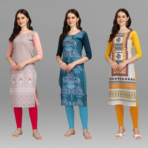 Buy DESI MUNDE Women Multicolor Printed Crepe Pack Of 3 Straight Kurta