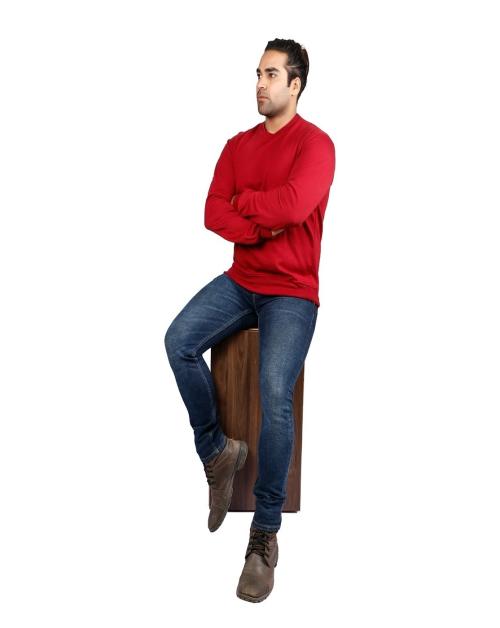 USHNIH Men's Full Sleeve Round Neck Fleece Sweatshirt M_ RED